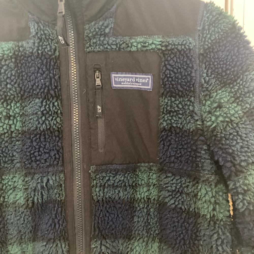 Vineyard Vines Kids Plaid Fleece Jacket - Green and Blue - Picture 2 of 7